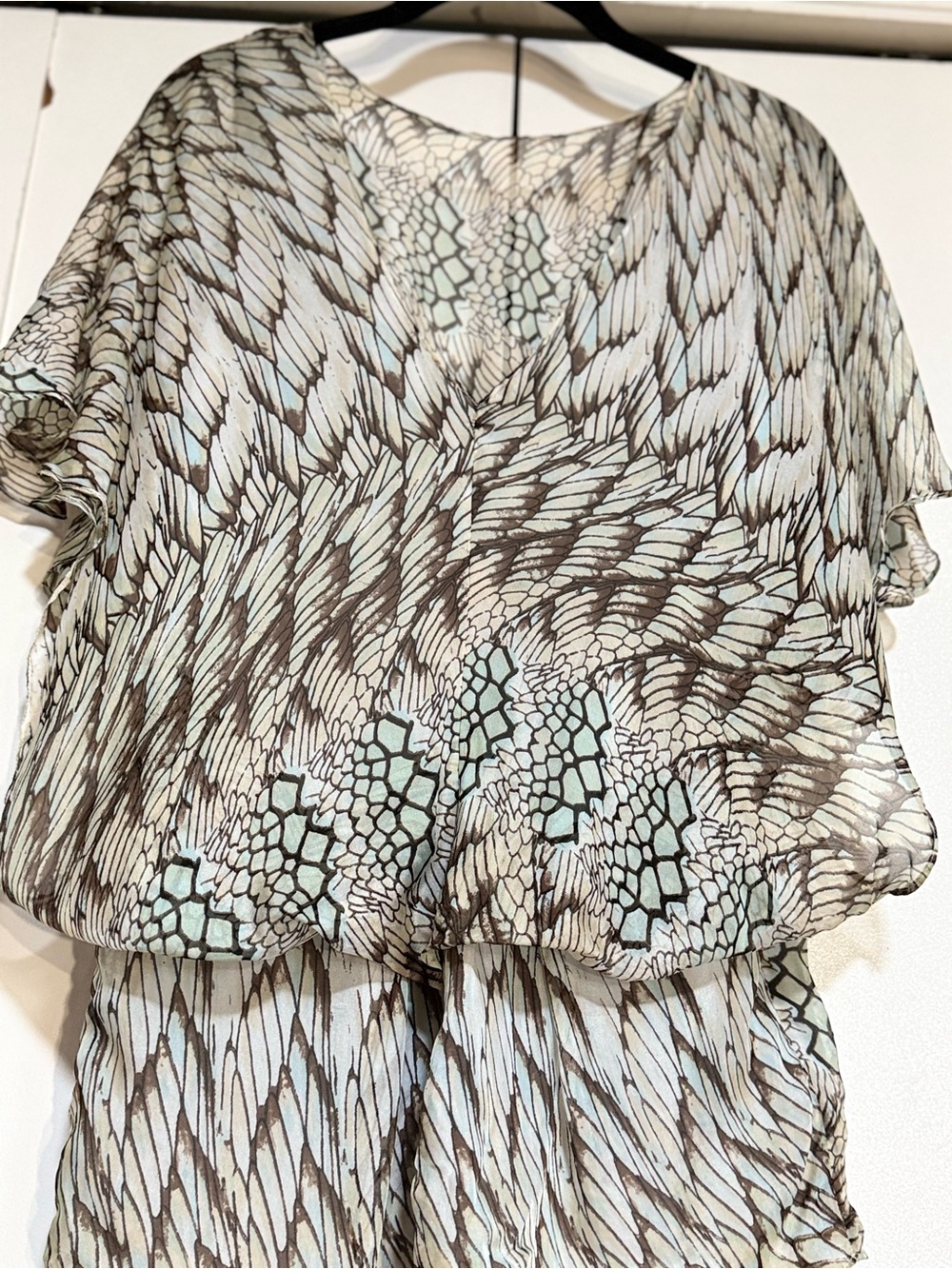 MM Couture 100% Silk Abstract Print Layered Blouse | Resort Luxe Boho Top Medium - Picture 14 of 14